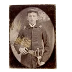 Antique Civil War Belt/Sword Photo Soldier Uniform "EG" Initials on Cap Vtg 1890
