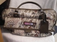 Jordache Floral Tapestry Carry On Travel Duffel Bag Luggage Brown shoulder strap