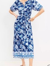 LOFT Corfu Weekend Puff Sleeve Midi Dress size XL