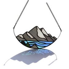 Mountain Decor Suncatcher for Window, Stained Glass Window Hanging and Wall A...