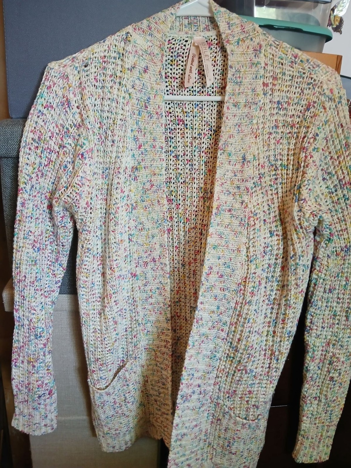 Ashley International Multi-Color Confetti Knit Open Front Cardigan Size M