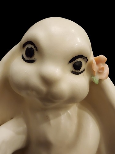 Vintage handbemalt weiß Keramik Hase Kaninchen Schlappohren glatt Sammlerstück - Bild 7 von 10