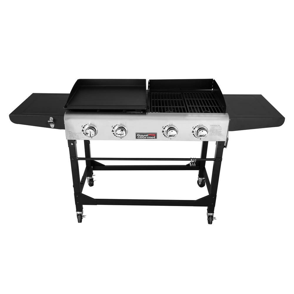 Royal Gourmet Propane Gas BBQ Grill Griddle Combo Grills 4 Burners w Side Tables Best Outdoor