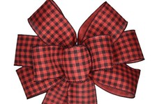 Handmade 10" Red Black Buffalo Plaid Wired Wreath Bow - Christmas Winter