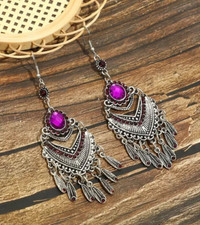 4" Silver-tone Earring Set Bohemian Retro Dangle Drop Hook New Free Ship 9864