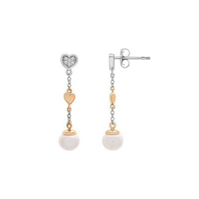 Bridge Cultured Pearl Gold Over Sterling Silver Heart Shaped Dangle Earrings NWB