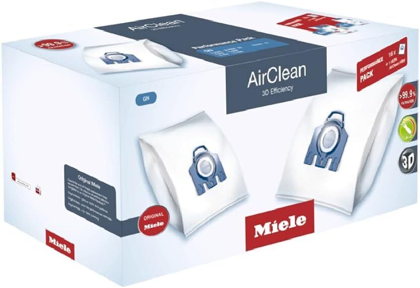 Miele Performance Pack AirClean 3D GN Vacuum Cleaner Bags, 16 x Bags, 1 x HEPA F