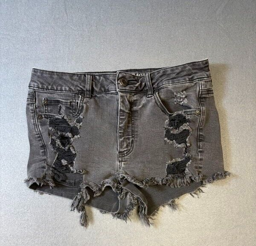 American Eagle Outfitters Size 8 Hi-Rise Shortie Super Stretch Black Jean Shorts - 第 1/12 張圖片