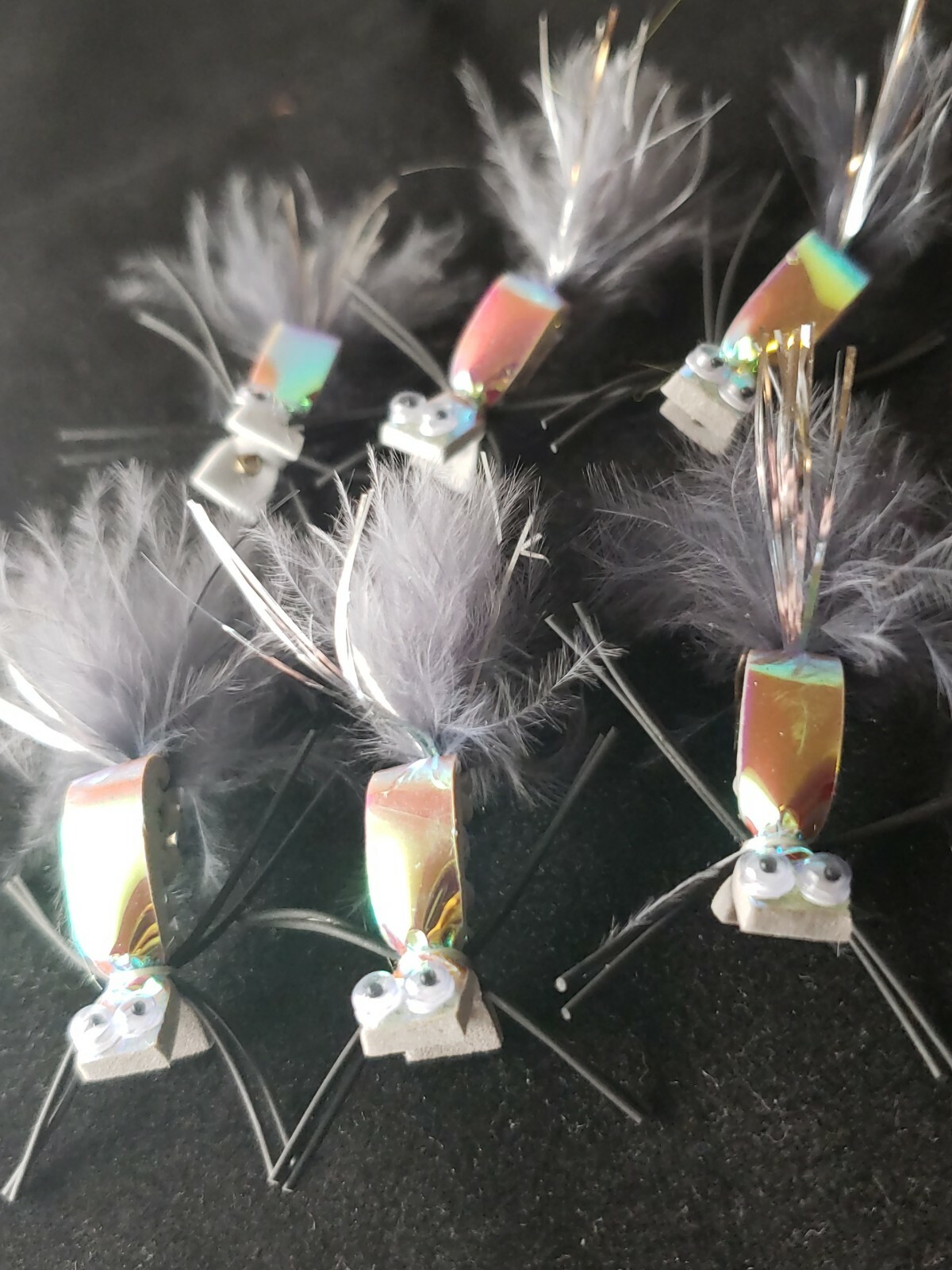 BASS FLIES SIZE 6 FROGS GRAY FRONTIER ELECTRIC FLY FISHING POPPERS - Image 2