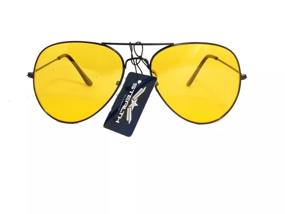 LUNETTES DE SOLEIL AVIATEUR VERRES JAUNE NUIT CONDUITE BROUILLARD NOCTURNE