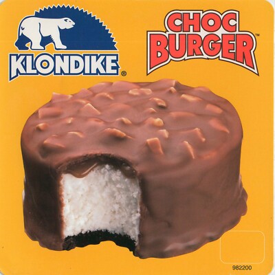 Vintage Klondike Choc Burger Decal for ice cream truck 6''x6''