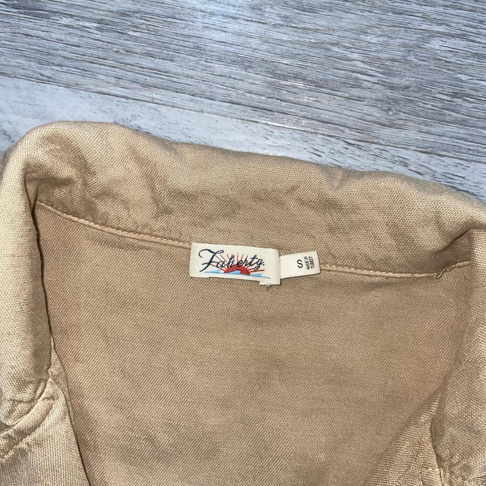 Faherty Arlie Romper Womens Small Tan Brown Button Pockets Linen Blend Comfort - Image 3 of 4