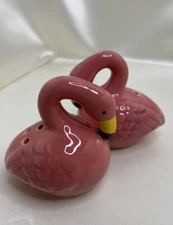 Cabana Pink Flamingo Bird Salt and Pepper Shaker Collectors Ceramic