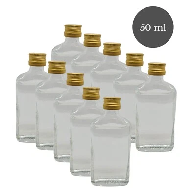 DIAH DO IT AT HOME Glass Bottle 50 ml Small Flask with Lid Screw Cap Gold for Gift Liqueur Storage