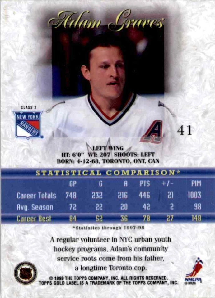 1998-99 Topps Gold Label Adam Graves #41 - Image 2 of 2