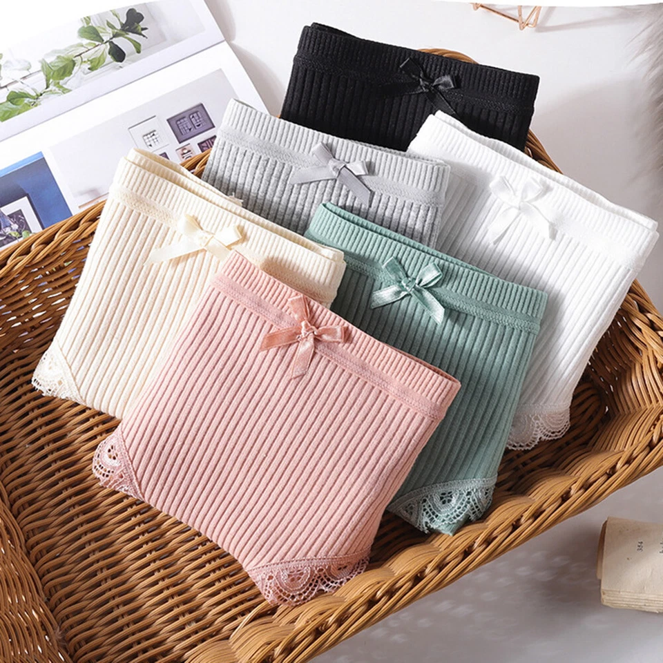 Paquete de 4 bragas de algodón sexy para mujer y mujer de encaje bikini ropa interior bragas sin costuras Foto 4 de 4