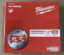 10 Pack  Milwaukee  Framing Wood Blades 7-1/4” 24 Tooth 48-41-0710  New In Box