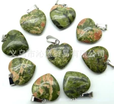30pcs Natural Unakite Stone Heart Gemstone Beads Pendants DIY Jewelry Making