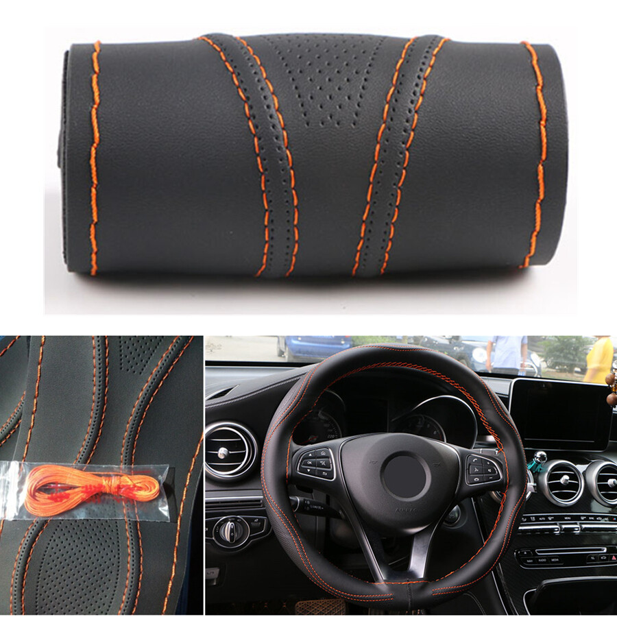 Universal 38cm PU Leather Car Steering Wheel Cover Protector w