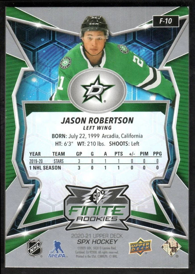 2020-21 SPx Finite Jason Robertson Rookie #F-10 Dallas Stars - Image 2 of 2