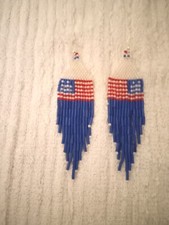 Handmade Seed Beaded Patriotic American Flag Earrings