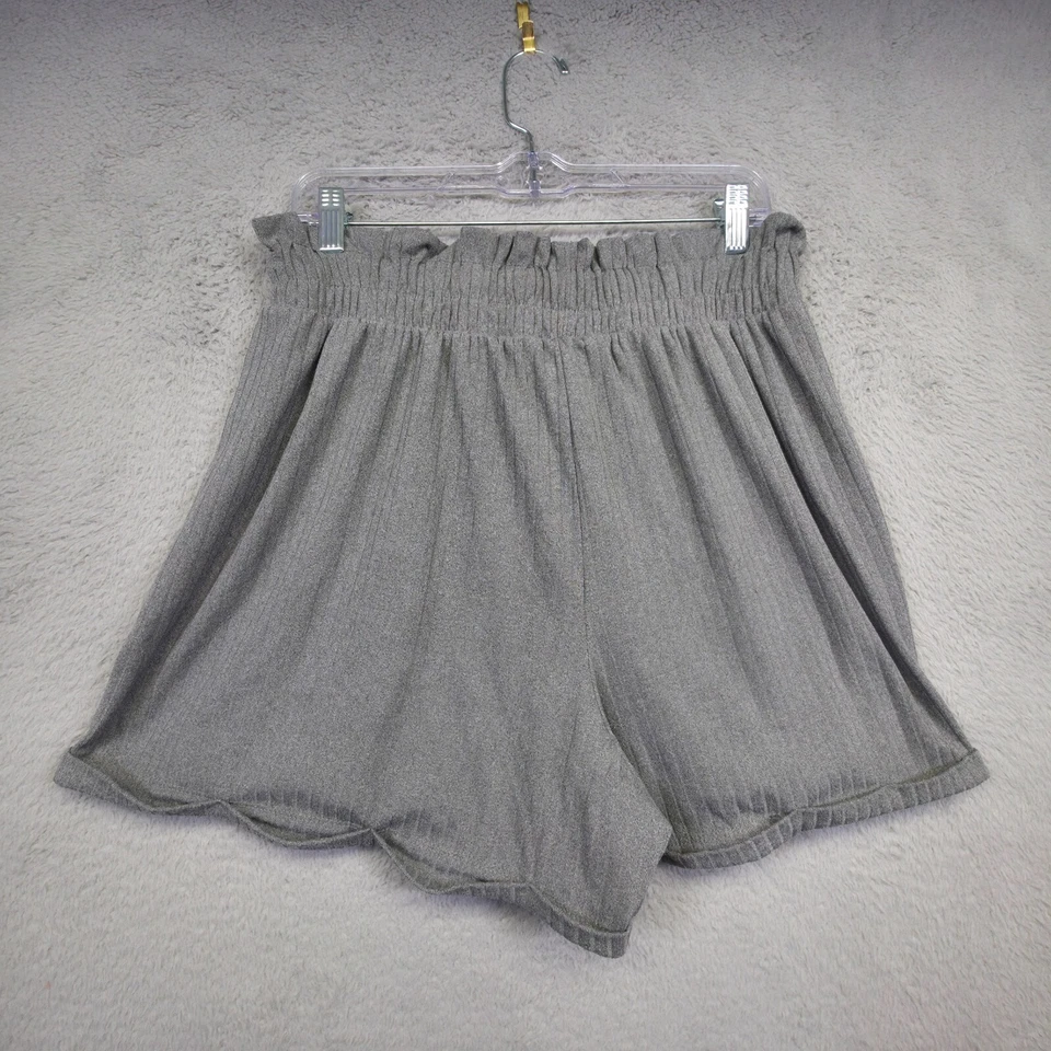 Pantalones Cortos Rue21 Para Mujer XL Gris Pierna Ancha Tiro Alto Relajado Tejido Acanalado Cómodo Salón Foto 3 de 4