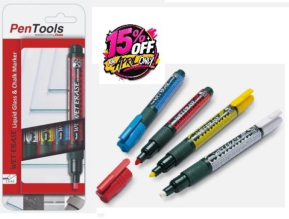Pentel Pentools Liquid Glass & Chalk Markers, Chisel Tip, SMW26-PRO4MX1EU (4Pk)