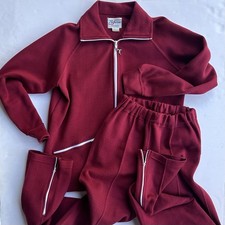 70s Vintage Burgundy Red Performer Track Suit Set Joggers Men s Medium M Zip Up