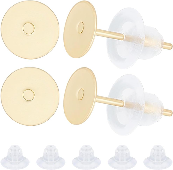 1 Box 100 StüCk Flache Runde Ohrstecker ZubehöR 24 Karat Vergoldeter Edelstahl 6-image