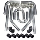 Universal 3'' 76mm Aluminum Intercooler Pipe Kit DIY Kit Black Hose