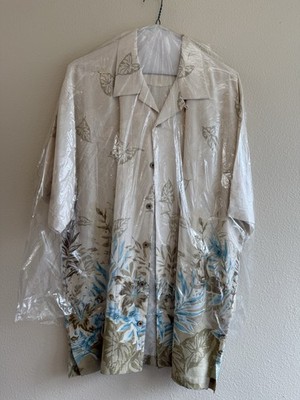 Tommy Bahama 100% Silk Tropical Camp Shirt - Men's L - Tan/Blue - Dry Cleaned