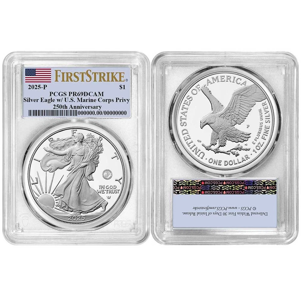 Presale - 2025-P Proof $1 American Silver Eagle Marine Corps Privy PCGS - Image 3 of 3