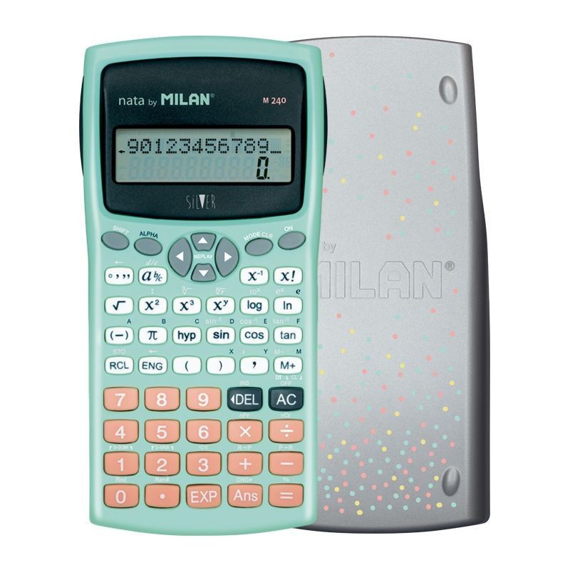 Calculatrice scientifique 240 fonctions Mil avec écran double ligne argent et vert
