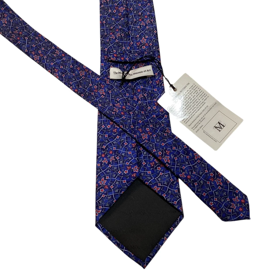 Corbata de diseñador 100 % seda azul/rojo del Museo Metropolitano de Arte para hombre nueva con etiquetas Foto 3 de 3
