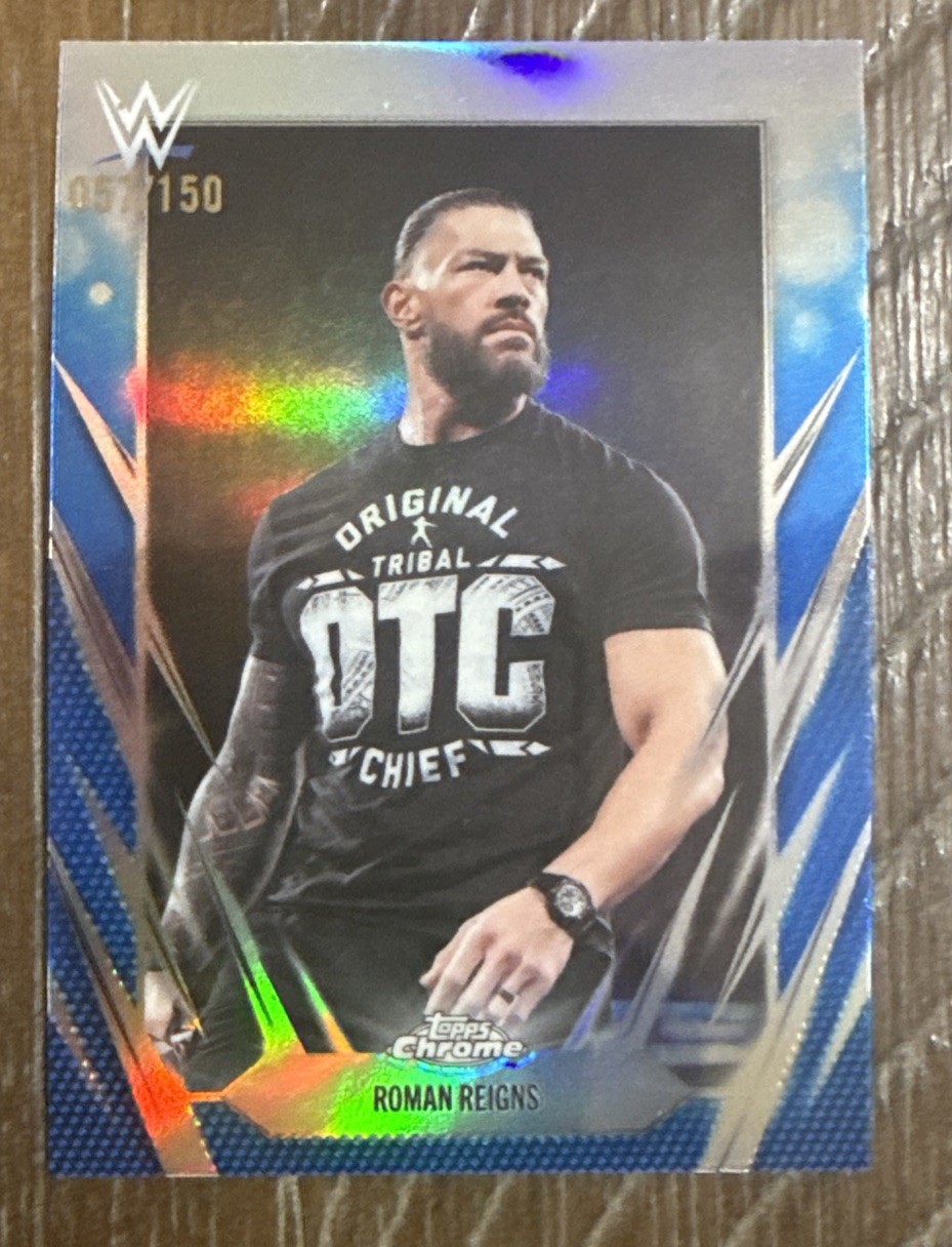 2026 Topps Chrome WWE Roman Reigns Blue Mini Diamond Refractor SP # 29/150