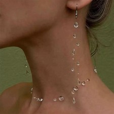 UK Women Pretty Transparent Water Drop Earrings Necklace Handmade Jewellery NEW