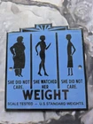 VINTAGE WEIGHT SCALE TESTED PORCELAIN SIGN  U.S. STANDARD WEIGHTS 6"×5.5".
