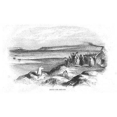 IRLAND Die Ankunft eines Reliefschiffes - antiker Druck 1847