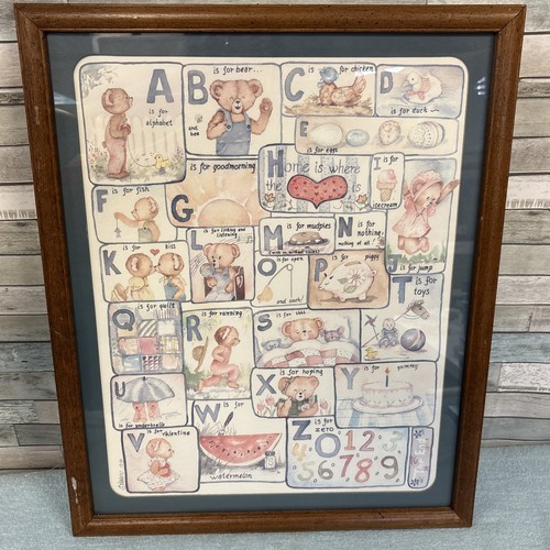 VTG 1986 Chambers ABC's Teddy Bear Alphabet Nursery Wall Art Decor Framed