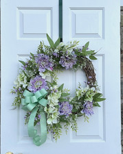 Handmade Spring Summer Door Wreath Fresh Colors of Mint  Lavender 23" x 20"