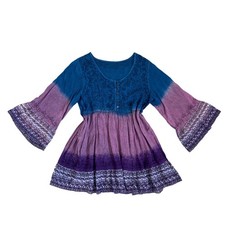 Boho hippie ombre purple blue longsleeve embroidered mini dress bell sleeve