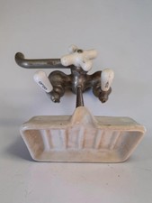 Antique Clawfoot Tub Faucet Porcelain Soap Dish Hot Cold City Line 1920