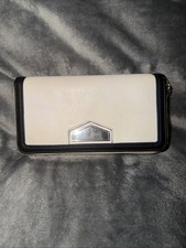 Women's Black/Cream/Beige Three Tone Zip Around Organizer Wallet Clutch