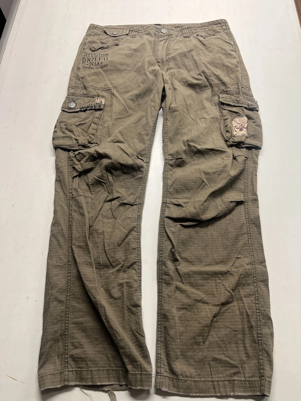 Affliction Cargo Pants Green Straight Leg Utility Hiking Outdoor Mens Sz 34