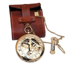 Brass Sundial Compass with Leather Case - Compass Gift for Men - Anniversary