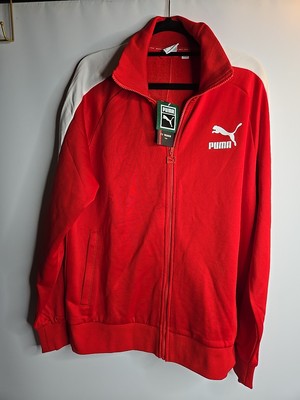 PUMA Men's T7 Track Jacket Red/White, Size Large and XL Two Available