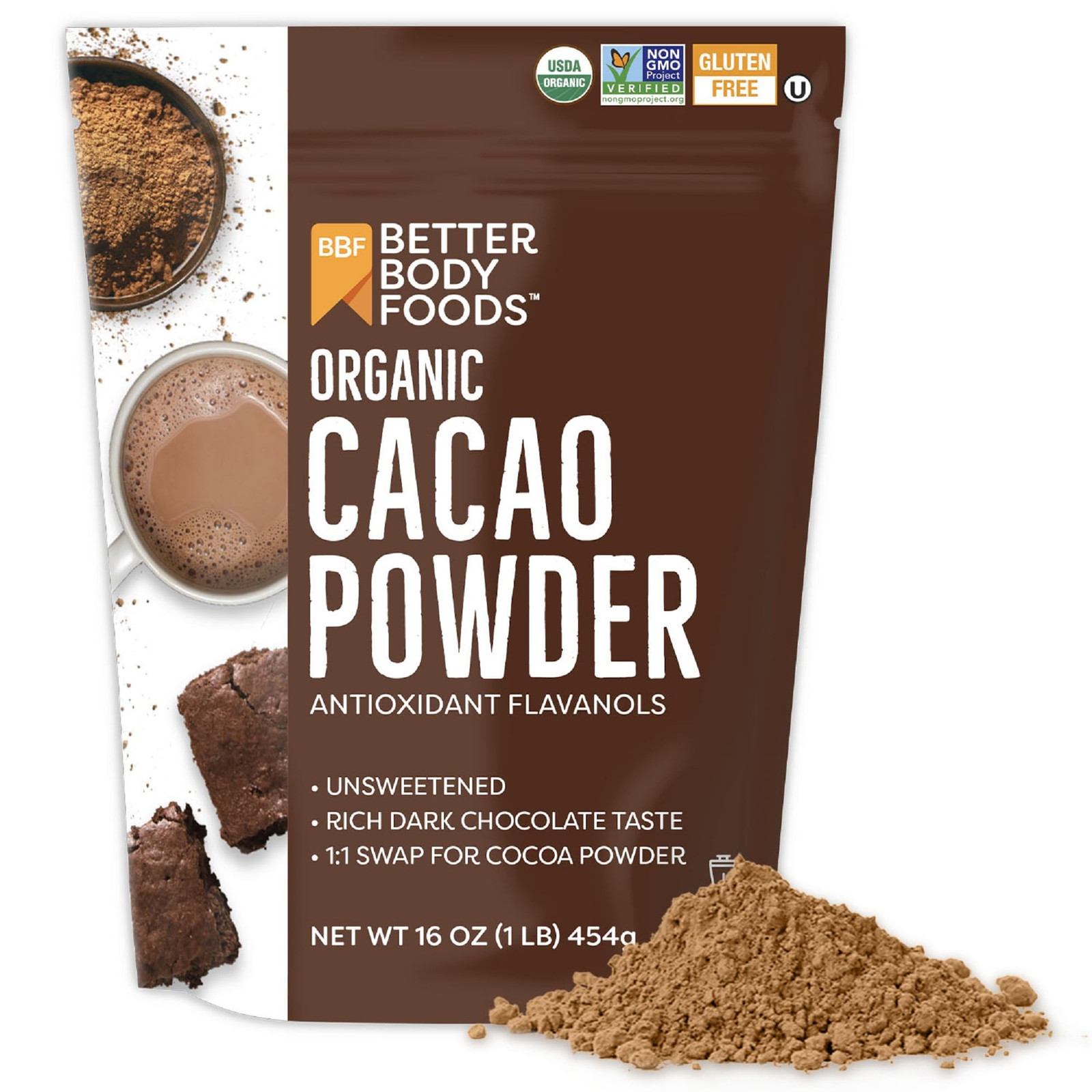 Organic Cacao , Rich Chocolate Flavor, Non-GMO, Gluten-Free, Cocoa, 16 ounce,...