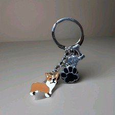 Corgi Dog Keychain Paw Bone Heart Brown  White Colored Pup