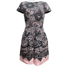 PRADA Floral Lace Print Short Sleeve Dress, Size 38, Pink and Black Women USED