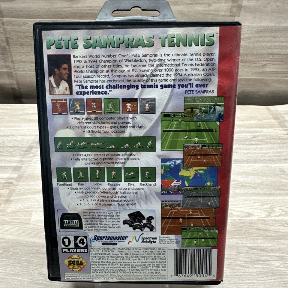 Pete Sampras Tennis Game (Sega Genesis, 1994) CIB Complete W Manual Tested Retro - Image 3 of 4